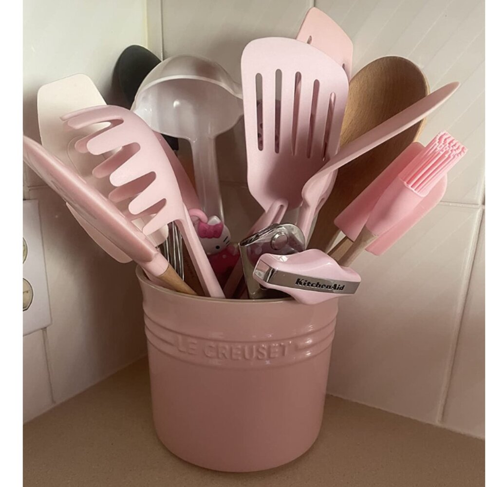 7 Piece Nylon Set Spatulas Turner Spoons and Tongs Soft Pink Cooking Tools